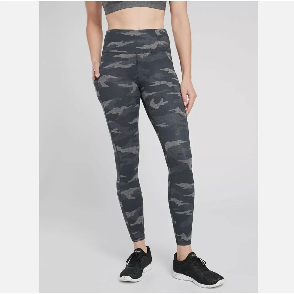 Athleta Camo 7/8 Leggings 1X Gray High Rise Compression Stash Pocket Active NWT - Picture 3 of 16